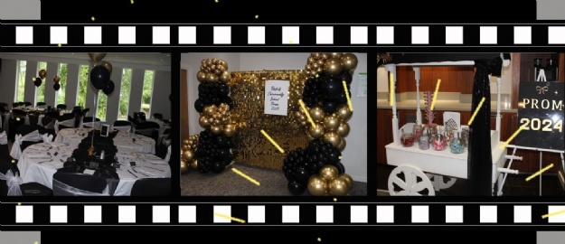 The room has been dressed ready to welcome the class of 2024 to their prom.